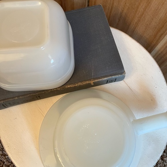 Fire king anchor hocking‎ milk glass handle soup bowl set - Picture 5 of 11